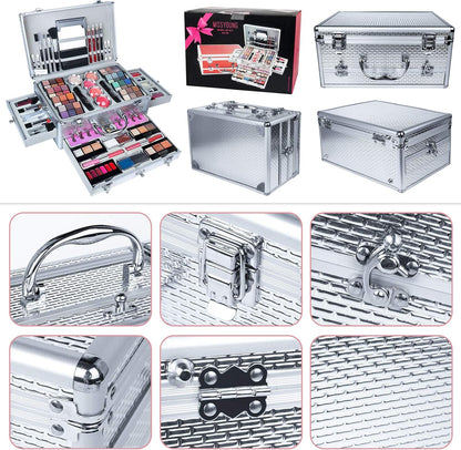 All-in-One Make-up Box Set Multi-purpose Cosmetic Storage Beauty Case Professional Contain Eyeshadow Concealer Lip gloss Blusher Compact Powder Eyebrow and Makeup Pencil Brush #1