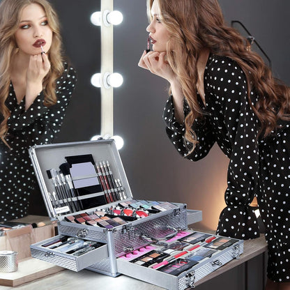 All-in-One Make-up Box Set Multi-purpose Cosmetic Storage Beauty Case Professional Contain Eyeshadow Concealer Lip gloss Blusher Compact Powder Eyebrow and Makeup Pencil Brush #1