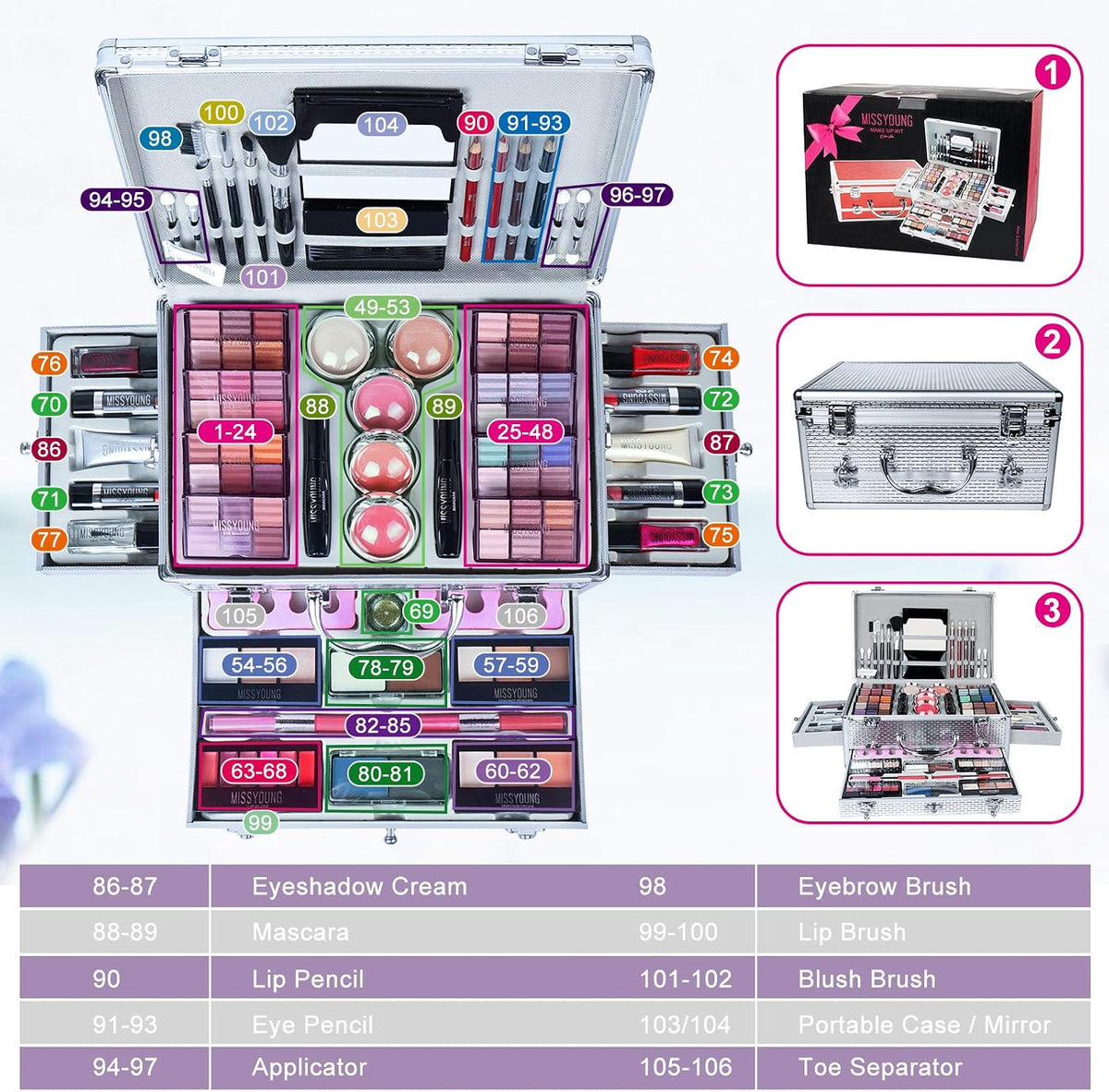 All-in-One Make-up Box Set Multi-purpose Cosmetic Storage Beauty Case Professional Contain Eyeshadow Concealer Lip gloss Blusher Compact Powder Eyebrow and Makeup Pencil Brush #1
